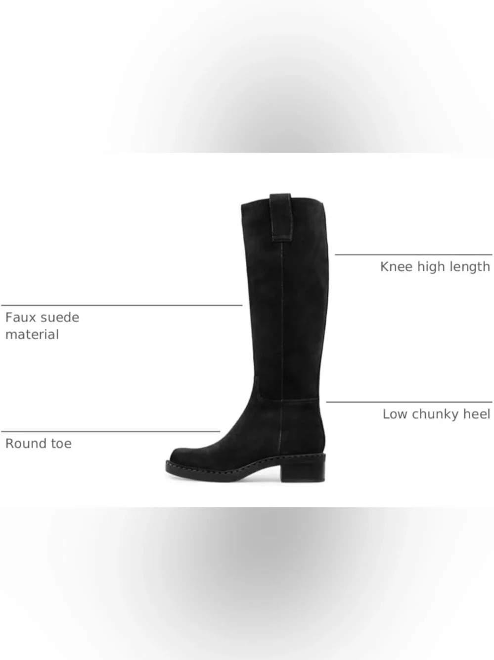 KaroNairy Knee High Faux Leather Long Boot Low Chunky Heel Toe Side Zipper Boot